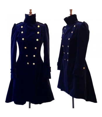 Women Blue Velvet Coat Double Breasted Frock Women Gothic Coat 